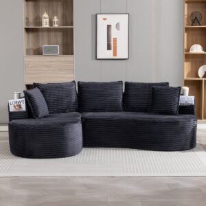 MODFU - Sofa - Gebogen Design En Bekerhouders - Modern - Woonkamer - Cordstof - Donkergrijs - 250 X 152 X 82 Cm