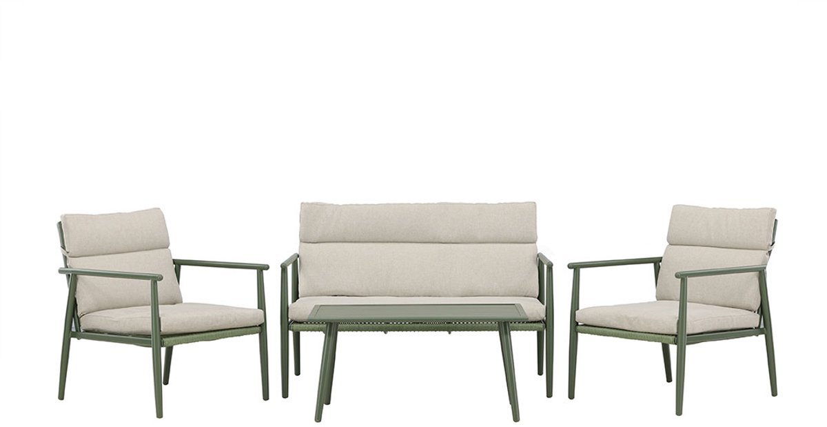 Mazzaro lounge set 1 bank, 2 stoelen, 1 salontafel groen.