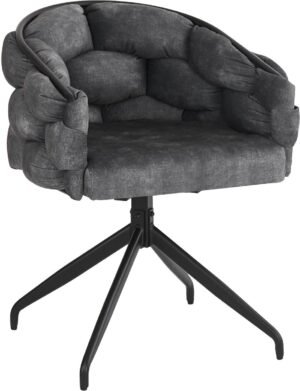 Merax Set Van 2 Draaibare Eetkamerstoelen Met Fluwelen Bekleding - Luxe Bubble Stoelen Met Rugleuning - 360 Graden Draaistoel Met Metalen Onderstel - Grijs - Draaggewicht 150 Kg