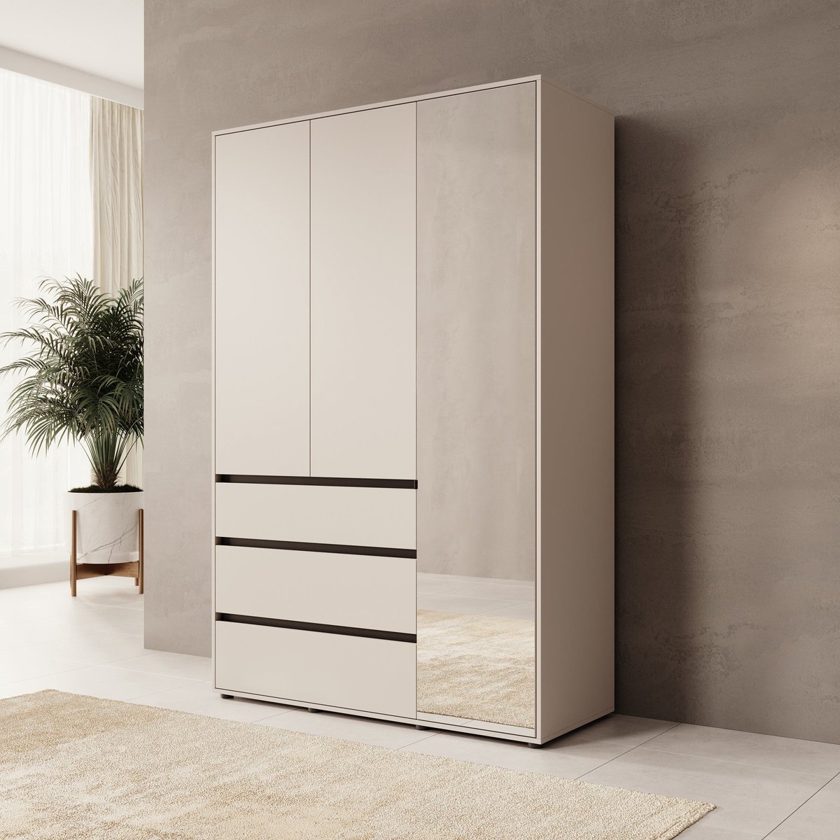 Meubella - Cirelle 2 - Kledingkast 3-deurs - Beige - 138x55x211 cm