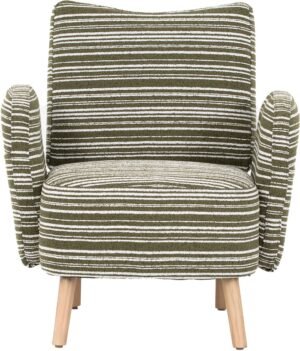 Moderne fauteuil, stof met cirkelpatroon, met zijzak, poten van massief hout, comfortabele leesstoel, woonkamer, slaapkamer, kantoor-Olijfgroen