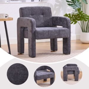 Moderne minimalistische casual fauteuil voor woonkamer, slaapkamer, kantoorruimte Gestoffeerde stoel Comfortabele fauteuil met kussens Scandinavische stijl Casual zitmeubel, grijs