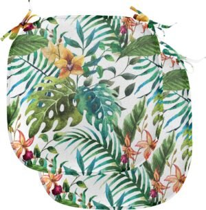 New Bed Blad Palmboom Bloemen Hibiscus Stoelkussen Set van 2, Anti-Slip Zitting Pad, 40 cm x 40 cm