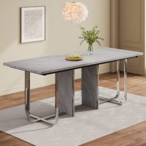 OKWISH Eettafel - Modern - 180x80x75 cm - Extra Groot Voor 6 Personen - MDF Grijs - Dikke Metalen Poten - Stevige Constructie 150 kg Draagkracht