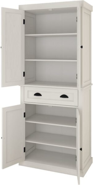 Opbergkast Keukenkast Kledingkast Bijkeukenkast Kast Vintage - Wit Vrijstaand - 4 Deuren Lade - Verstelbare Planken Magnetische Sluiting - 180 x 80 x 40 cm Stevige Constructie