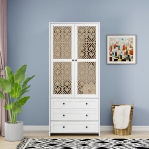 Opbergkast - Kledingkast - Bergkast - Kast Met Laden - Opbergmeubel - Wit - Twee Deuren En Drie Lades - Compact 90L Ruimte