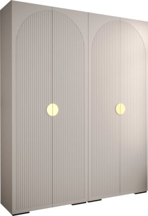 Opbergkast Kledingkast met 4 draaideuren Garderobekast slaapkamerkast Kledingstang met planken | Gouden Handgrepen, elegante kledingkast, glamoureuze stijl (LxHxP): 200x237x47 cm - GEMINI 1 (Wit, 200 cm)