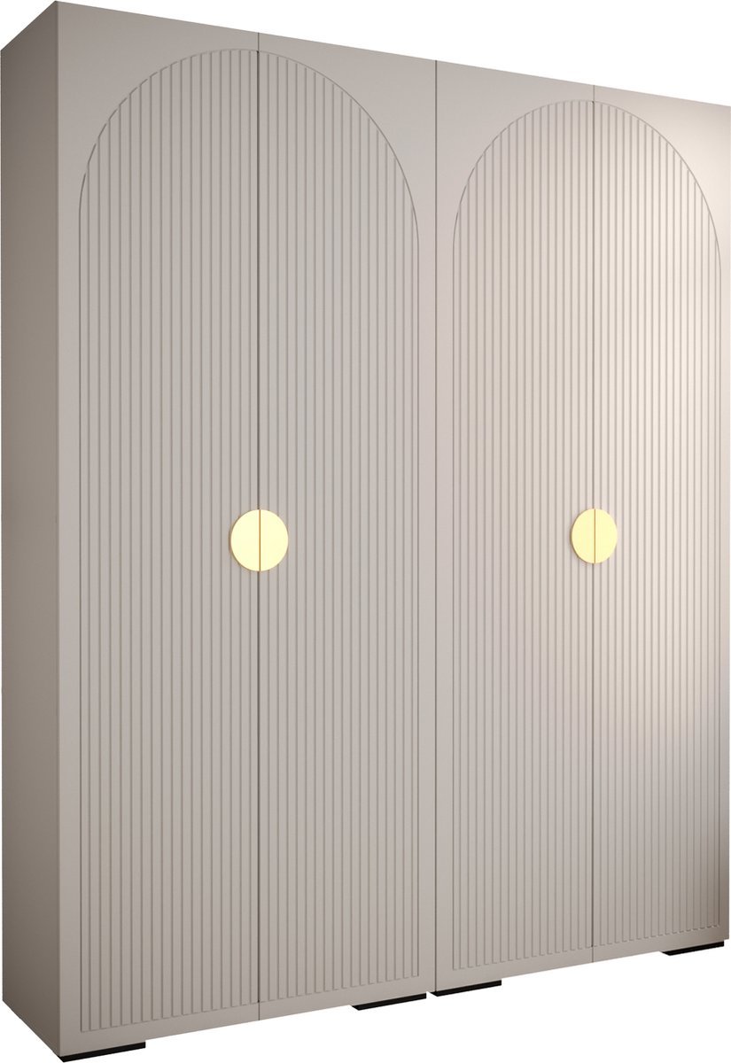 Opbergkast Kledingkast met 4 draaideuren Garderobekast slaapkamerkast Kledingstang met planken | Gouden Handgrepen, elegante kledingkast, glamoureuze stijl (LxHxP): 200x237x47 cm - GEMINI 1 (Wit, 200 cm)