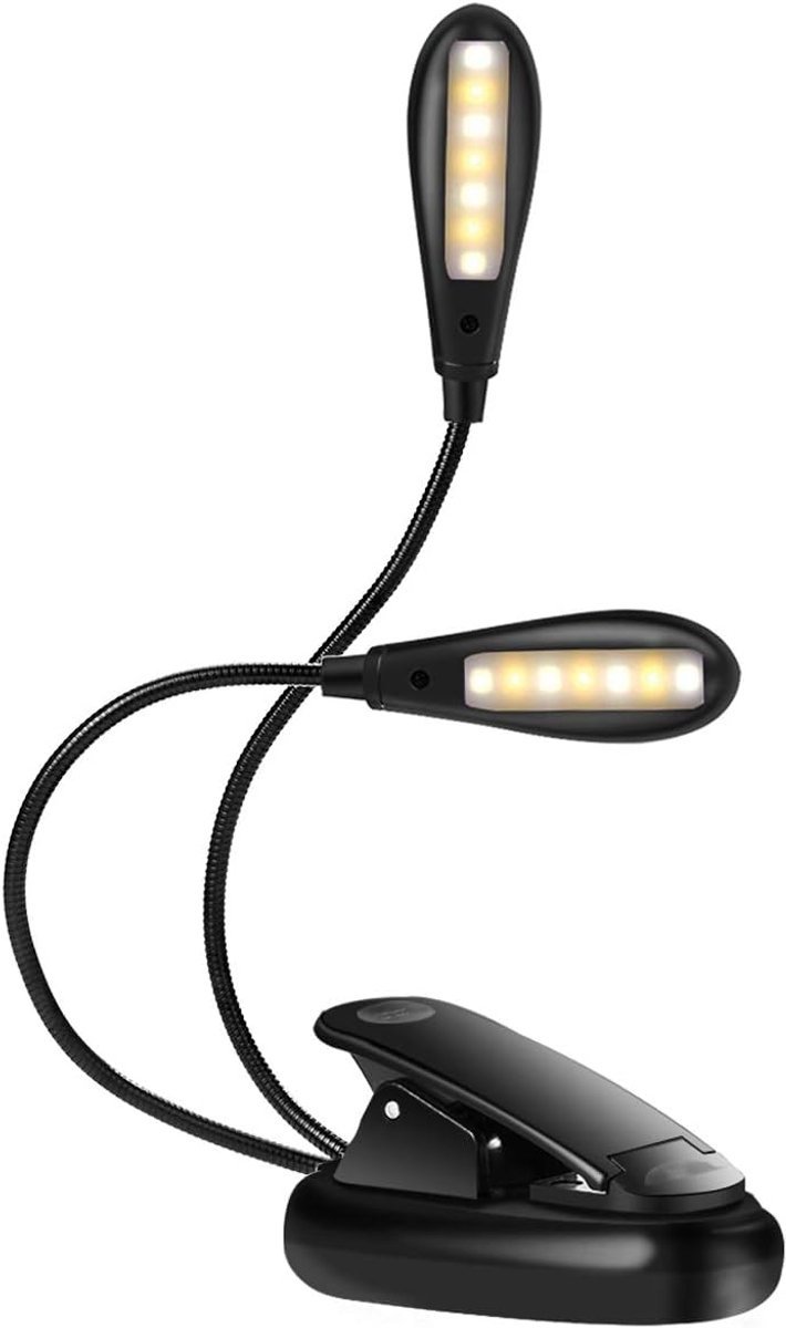 Oplaadbare Leeslamp 14 LED USB Oplaadbare en Eye-Care Book Light - Flexibele Clip Leeslamp voor Kinderen - Boekwormen & Muziek Stand - Premium Zwart