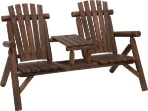 Outsunny - Tuinbank - met Tafel - Zonneschermhouder - Massief Hout