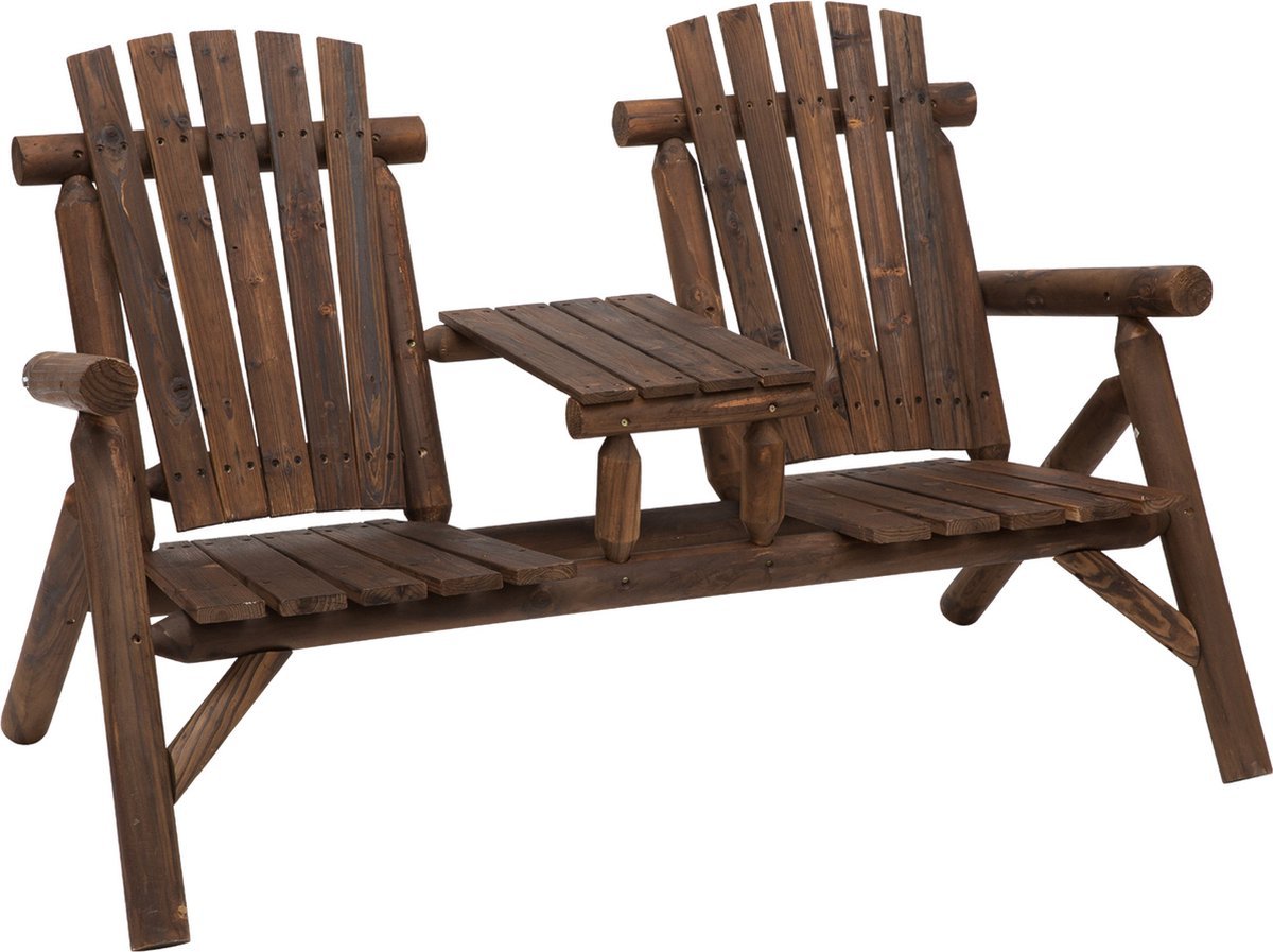 Outsunny - Tuinbank - met Tafel - Zonneschermhouder - Massief Hout