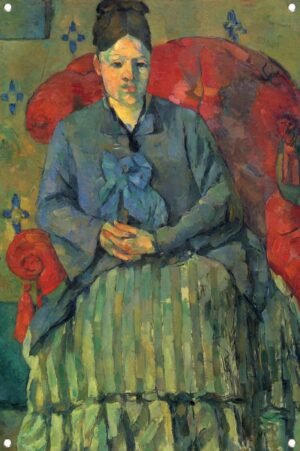 Portret van mevrouw Cézanne in een rode fauteuil - Paul Cézanne tuinposter - Vrouw posters - Tuinposter Portret - Posters buiten - Poster tuin - Posters tuinposter 70x105 cm