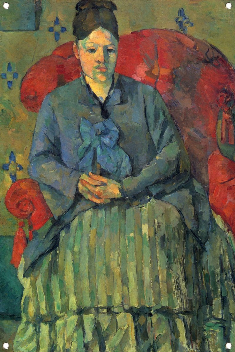 Portret van mevrouw Cézanne in een rode fauteuil - Paul Cézanne tuinposter - Vrouw posters - Tuinposter Portret - Posters buiten - Poster tuin - Posters tuinposter 70x105 cm