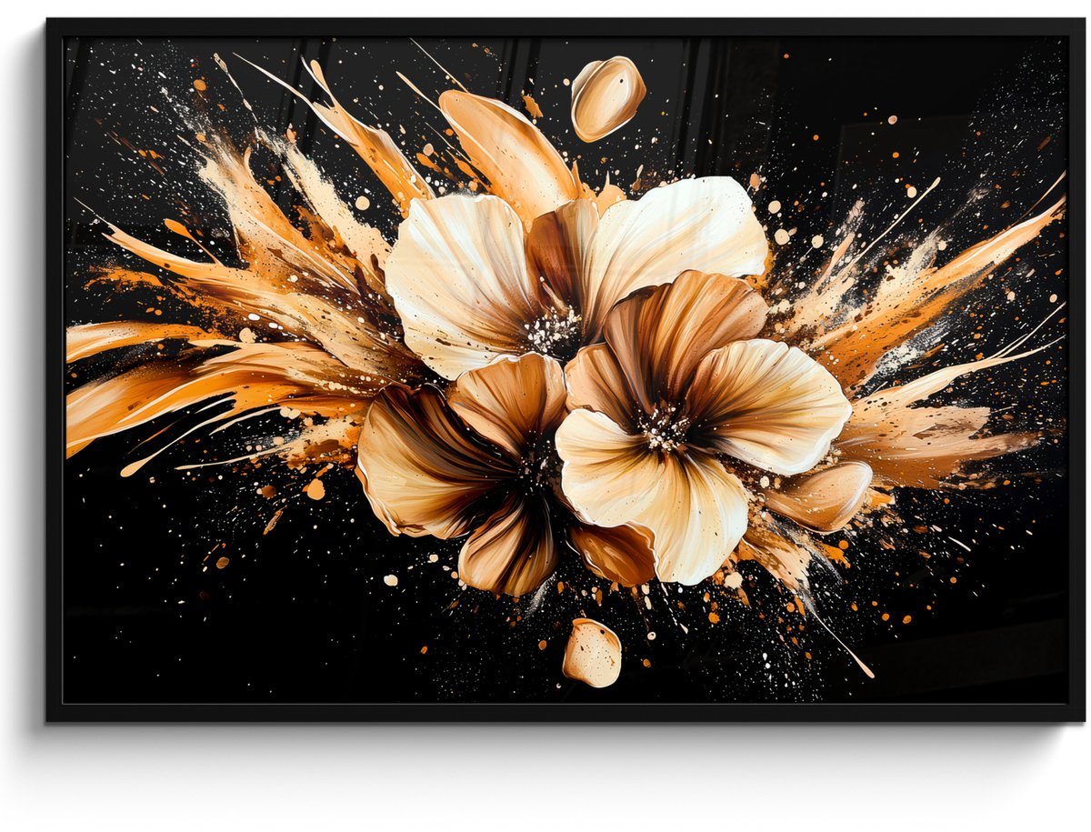 Poster in lijst - Fotolijst 120x80 cm - Posters - Bloemen - Goud - Graffiti - Zwart - Abstract - Posterlijst zwart - Decoratie - Wanddecoratie woonkamer - Muurdecoratie slaapkamer