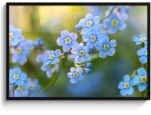 Poster in lijst - Fotolijst 120x80 cm - Posters - Bloemetjes - Blauw - Vergeet mij nietjes - Posterlijst zwart - Decoratie - Wanddecoratie woonkamer - Muurdecoratie slaapkamer