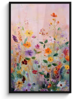 Poster in lijst - Fotolijst 80x120 cm - Posters - Schilderij - Bloemen - Abstract - Kleurrijk - Posterlijst zwart - Decoratie - Wanddecoratie woonkamer - Muurdecoratie slaapkamer