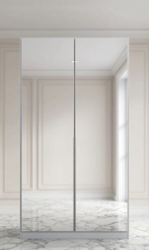 Premium 2-Deurs Draaideurkast met Spiegel - Slaapkamer-, Kinderkamer- en Halopbergkast - Kledingkast Wit/Zijdegrijs - Inclusief Basic Accessoires - 91 cm Breed - House&Garden