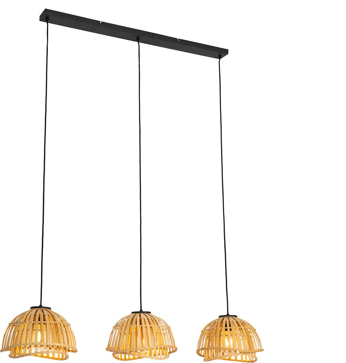 QAZQA pua - Oosterse Hanglamp eettafel voor boven de eettafel | in eetkamer - 3 lichts - L 120 cm - Naturel - Woonkamer | Slaapkamer | Keuken