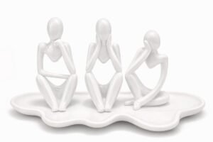 QORVANE Home Abstracte Denker Beeldjes met Tray - 4-delige Set - Wit