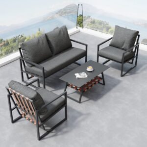 REDOM Loungeset - Set Met Sofa En Salontafel Met Opbergplank - Verstelbare Poten - Gehard Glas - PVC - Zwart