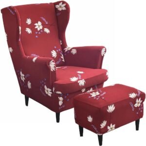 Rekbare Vleugelstoelhoezen 2-delig - Wasbare Meubelbeschermer voor Fauteuil en Poef - Ademend en Slijtvast - Perfect voor Woonkamer, Slaapkamer en Hotel