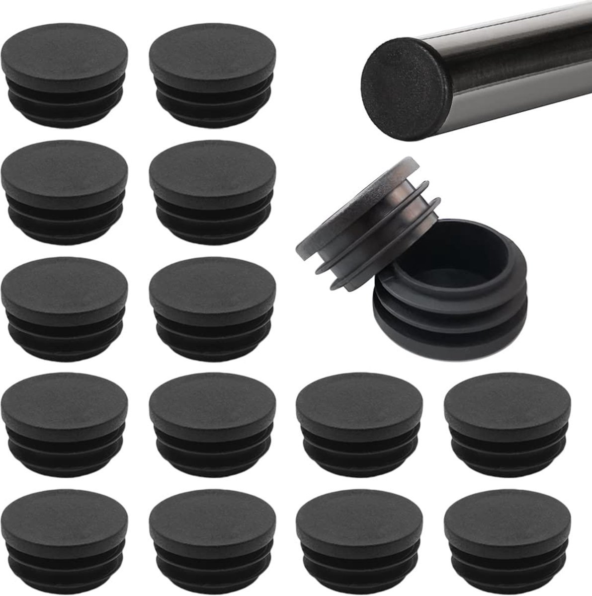 Ronde stoelpootdoppen - 50 stuks - zwart - kunststof - 20 mm