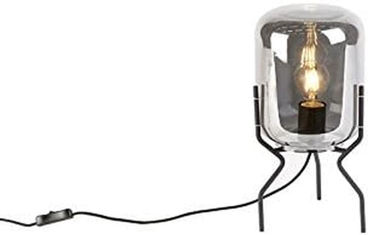 Ronde tafellamp met smoked glas - dimbaar - E27 max 40W - voor LED - geschikt als leeslamp - IP20 - 35,1cm hoog