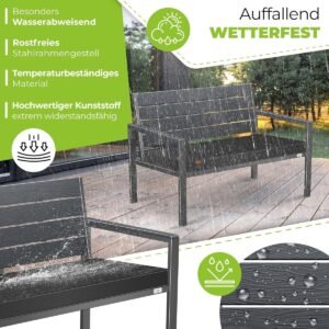 Rustica Houtlook Tuinbank met Kussen 120 x 64 x 78 cm Weerbestendige 2-Zits Tuinbank Balkonbank UV-Bestendig Kunststof met RVS Frame Max 300 kg