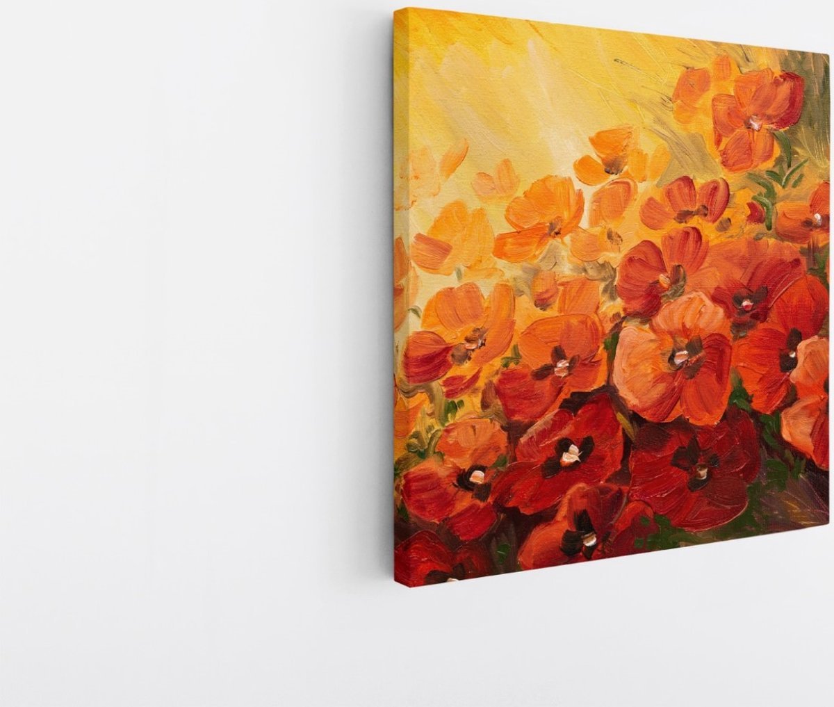 Saammp Canvas Schilderij - Rood-Oranje Bloemen - Natuur - Abstract - 60x60 - Foto op canvas - Wanddecoratie - Muurdecoratie Woonkamer - Kantoor Decoratie