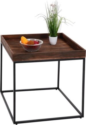 Salontafel Rond 60x60cm Hout en Metaal Vierkant Trendy Design
