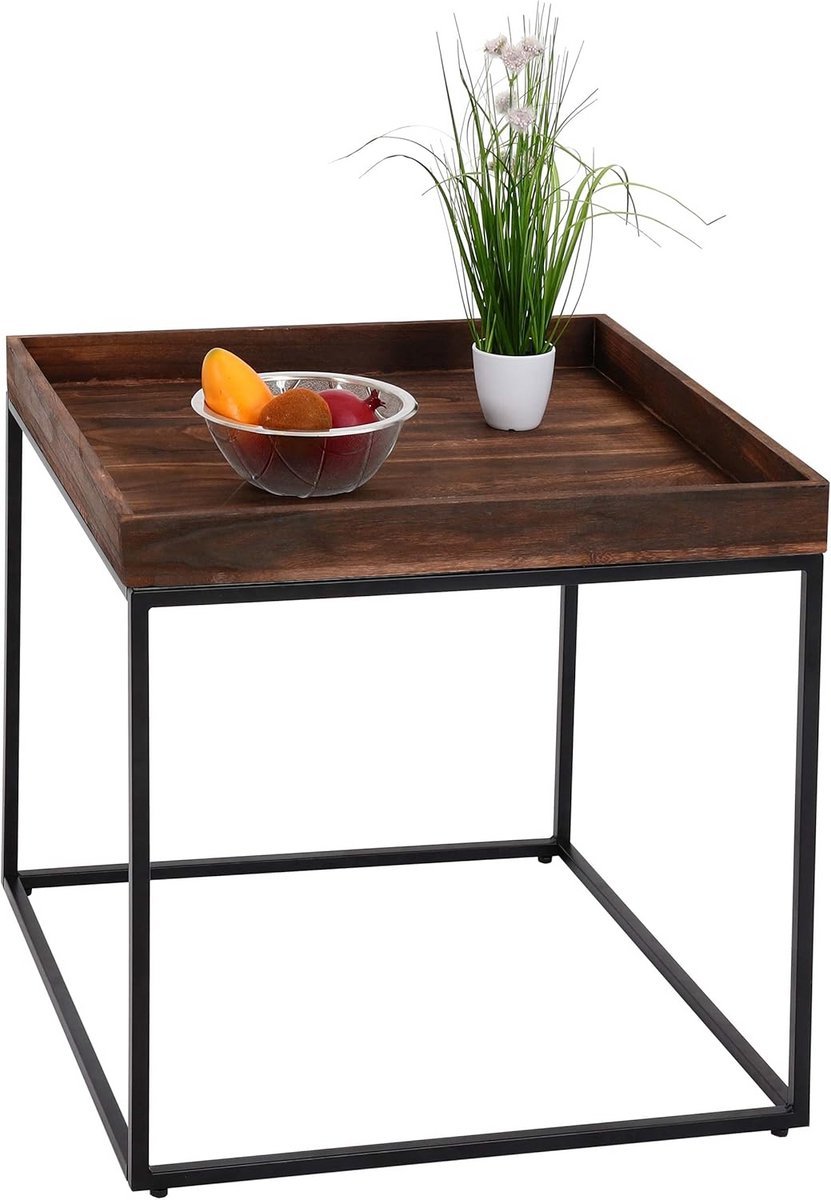 Salontafel Rond 60x60cm Hout en Metaal Vierkant Trendy Design