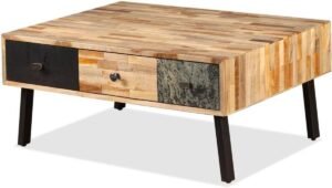 Salontafel Teakhout - Bijzettafel Hout - Woonkamer Inrichten - 3 Laden Marmerlook - 90 x 65 x 40 cm - Bruin