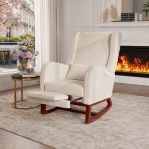 Schommelstoel met kussen - TV-stoel met voetensteun - Relaxstoel, loungestoel met zijzakken - fauteuil voor de woonkamer - Voedingsstoel voor de babykamer - Beige