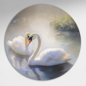 Sereen Zwanenmeer Muurcirkel - Luxe Muurcirkel 100x100 cm op Dibond - Sfeervolle Wanddecoratie voor Woonkamer & Slaapkamer