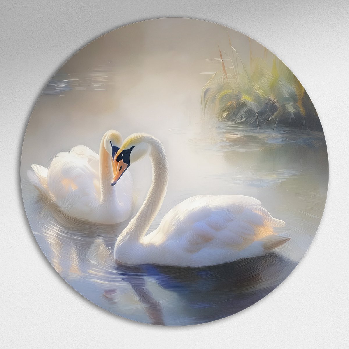 Sereen Zwanenmeer Muurcirkel - Luxe Muurcirkel 100x100 cm op Dibond - Sfeervolle Wanddecoratie voor Woonkamer & Slaapkamer