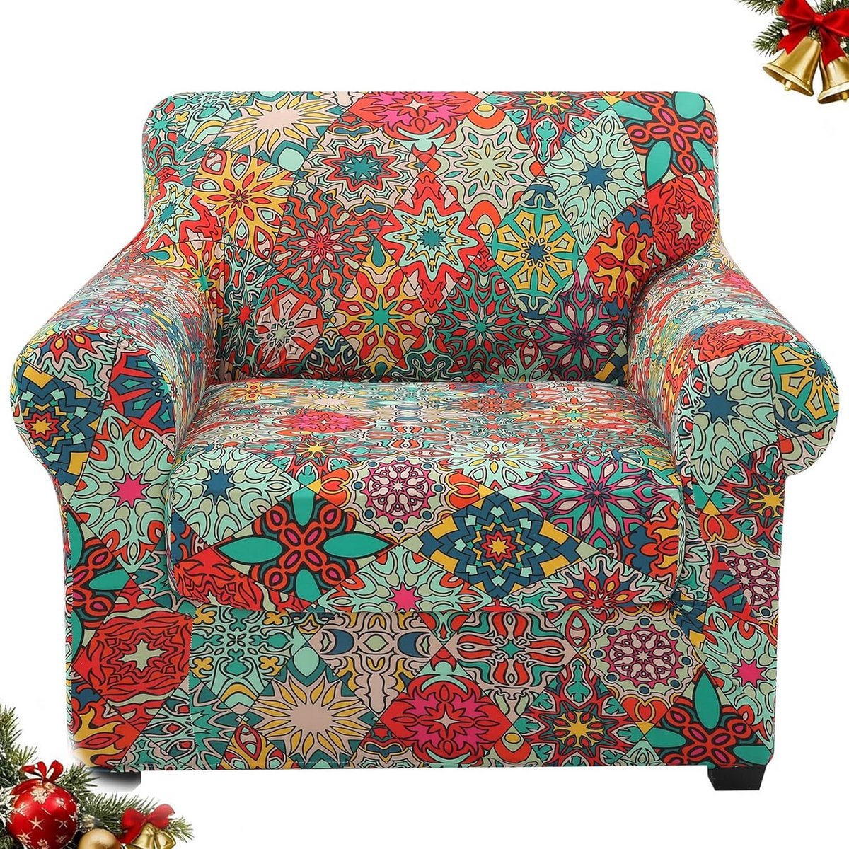 Set van 2 Elastische Bankhoezen met Bloemenprint - Hoes voor Fauteuil en Los Kusspil