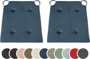 Set van 2 Stoelkussens Binnen Buiten Donkerblauw Katoen 42x40x5cm Zitkussen met Klittenband