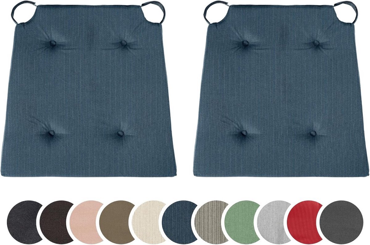 Set van 2 Stoelkussens Binnen Buiten Donkerblauw Katoen 42x40x5cm Zitkussen met Klittenband