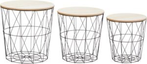 Set van 3x stuks plantenstandaards draadmanden hout/metaal 30/35/40 cm - Ronde plantentafels