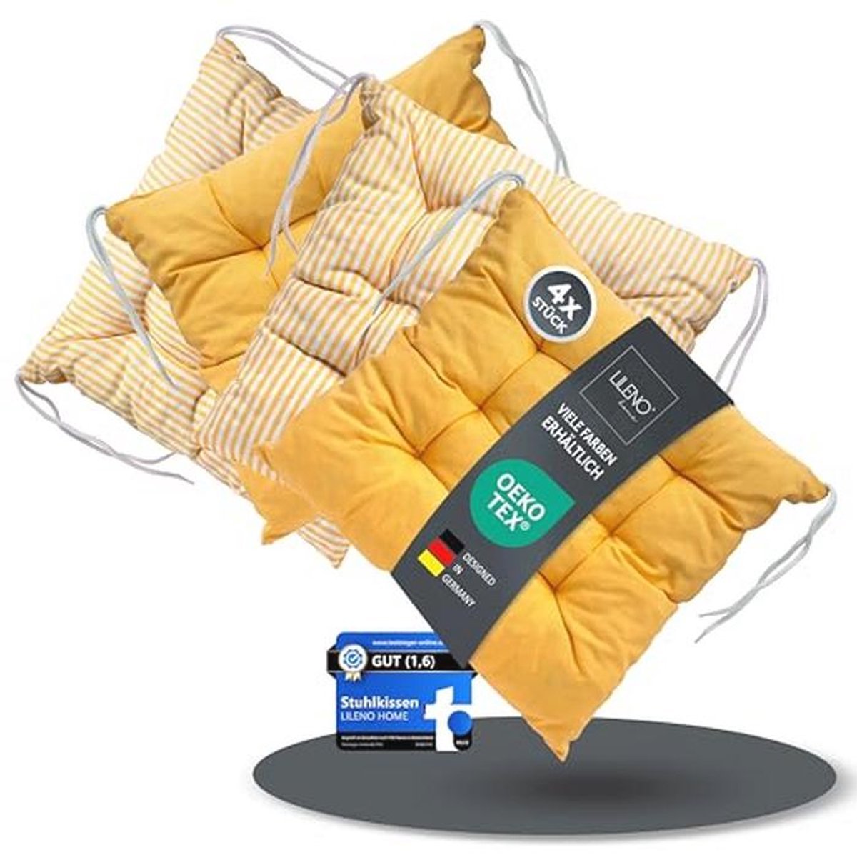 Set van 4 comfortabele zitkussens voor binnen en buiten - Geel, 40 x 40 x 6 cm, UV-bestendig