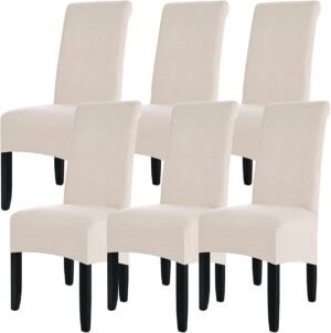Set van 6 Grote XL Eetkamerstoelhoezen Hoogwaardige Stretch Fluweel Afneembare en Wasbare Hoes