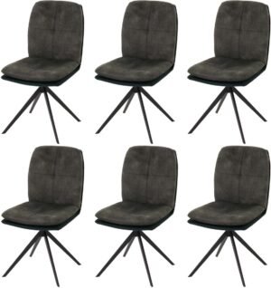 Set van 6 eetkamerstoelen MCW-M68, keukenstoel met rugleuning, draaibaar, automatische positie, metaal, stof/textiel ~ groen