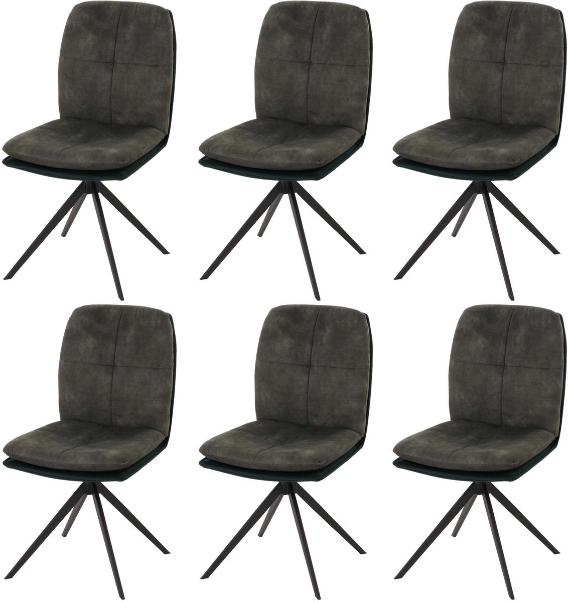 Set van 6 eetkamerstoelen MCW-M68, keukenstoel met rugleuning, draaibaar, automatische positie, metaal, stof/textiel ~ groen