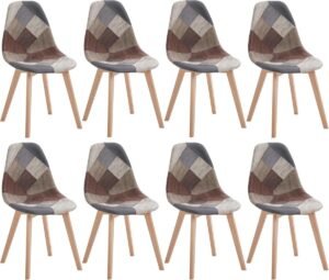 Set van 8 Gecapitonneerde Eetkamerstoelen | PU-leer en Beukenhouten Poten | Grijs