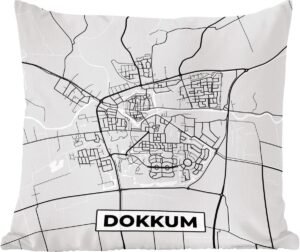 Sierkussens - Kussentjes Woonkamer - 45x45 cm - Stadskaart - Dokkum - Grijs - Wit - Plattegrond