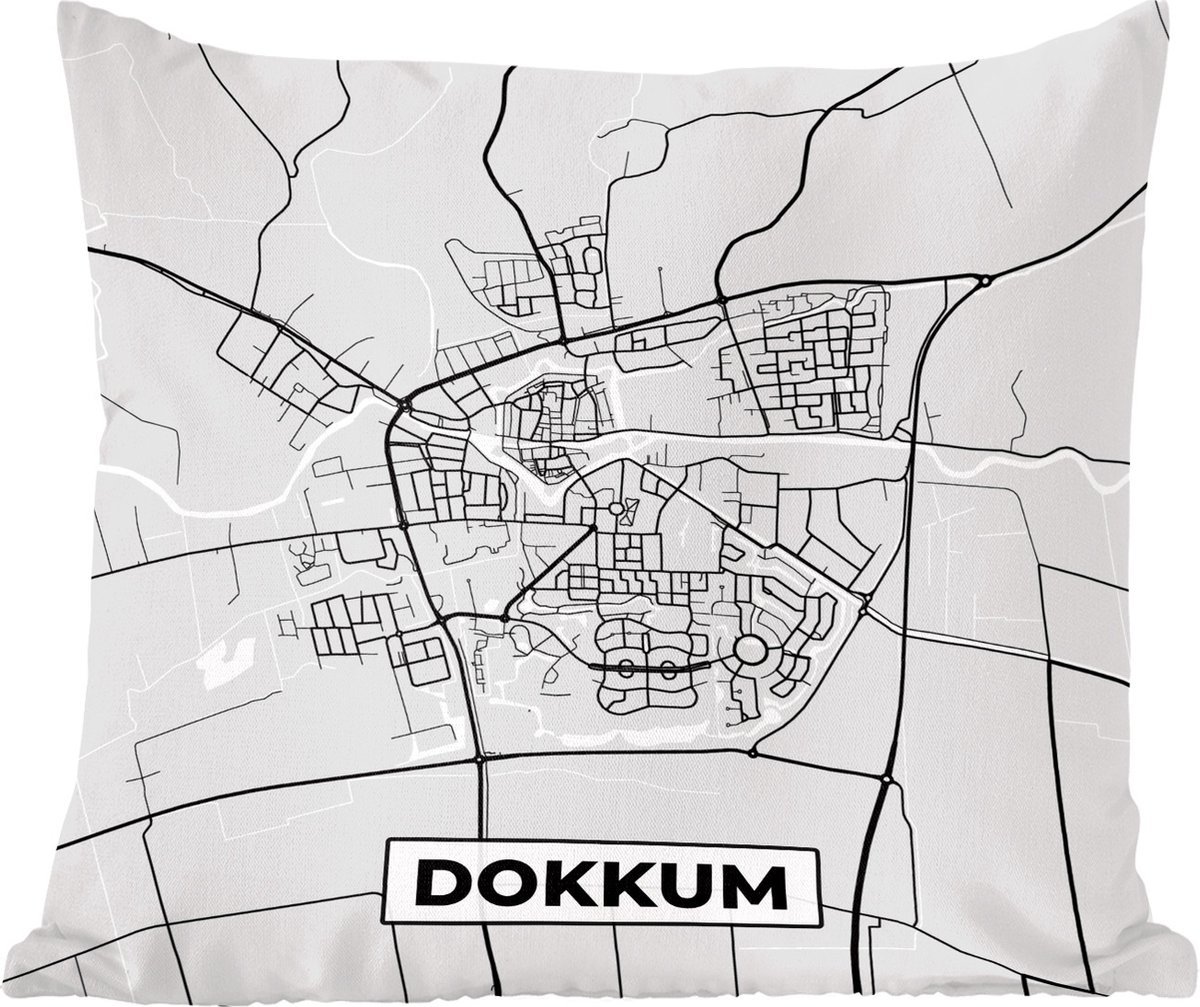Sierkussens - Kussentjes Woonkamer - 45x45 cm - Stadskaart - Dokkum - Grijs - Wit - Plattegrond