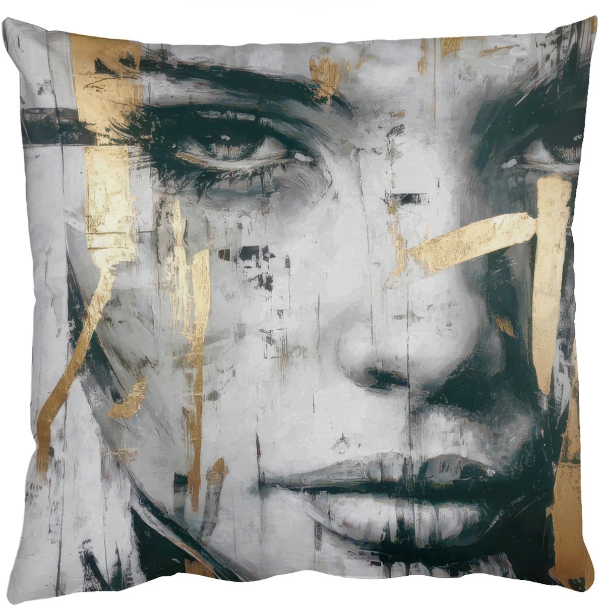 Sierkussens - Kussentjes Woonkamer - 50x50 cm - Portret - Vrouw - Penseelstreken - Goud