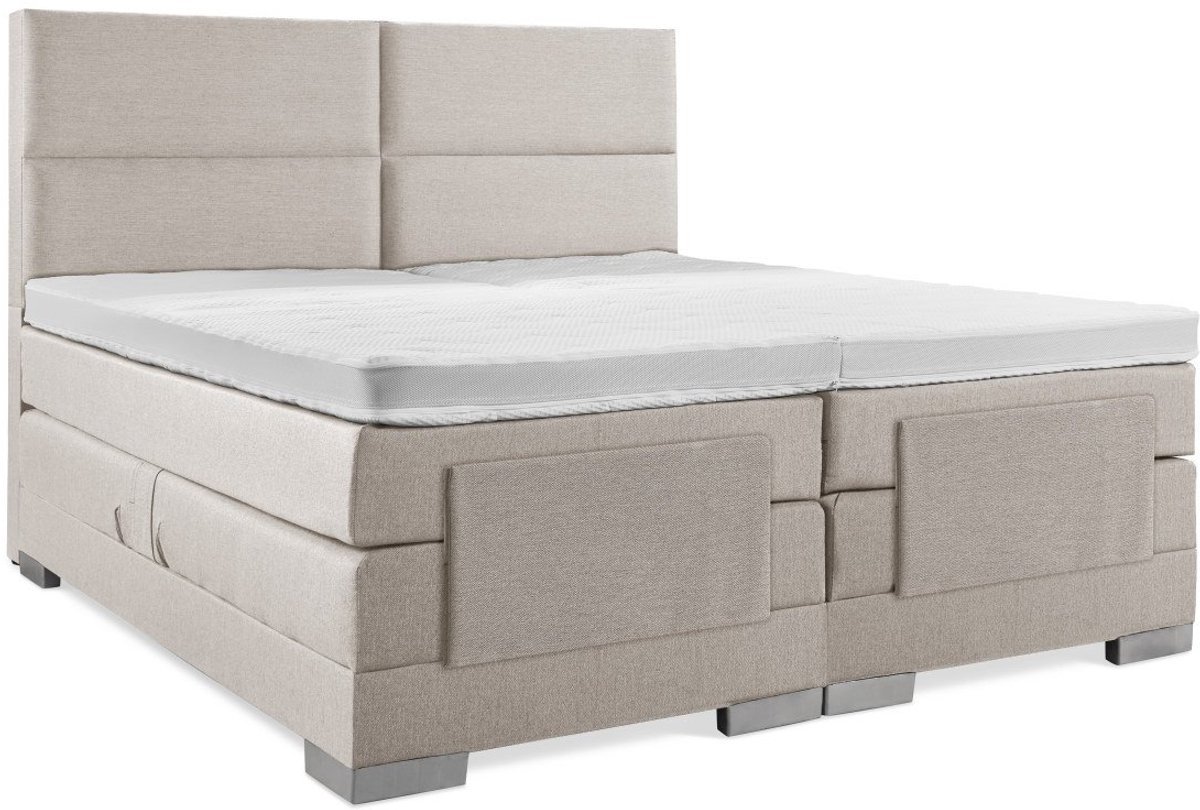 Soft bedden Elektrische Boxspring - 100x200 - Incl. 4 vlaks hoofdbord - Beige met plint