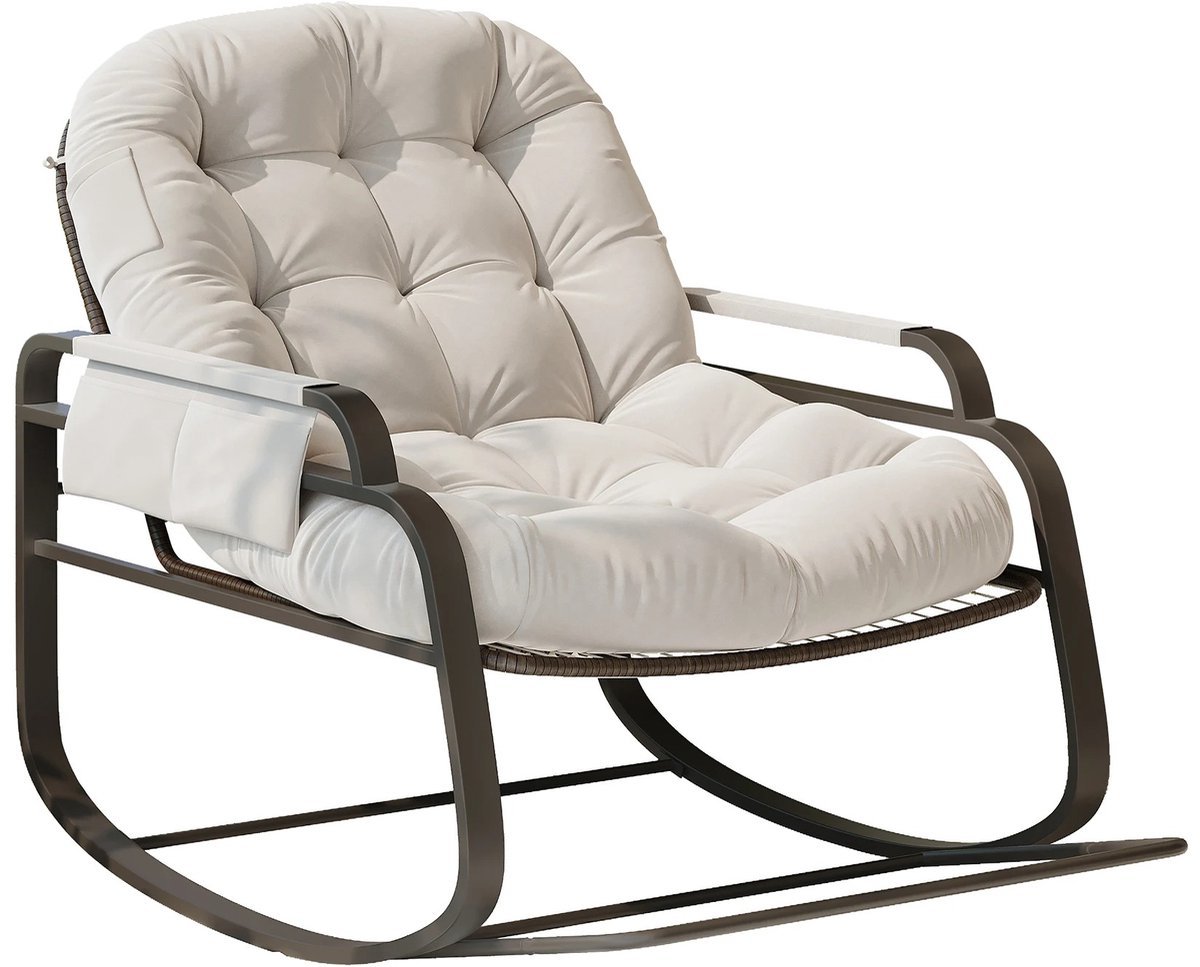 Solayne Stoel - Fauteuil - Schommelstoel - Relaxfauteuil - Relaxstoel - Loungestoel - Voetensteun&Zonneklep - Rotan - Beige
