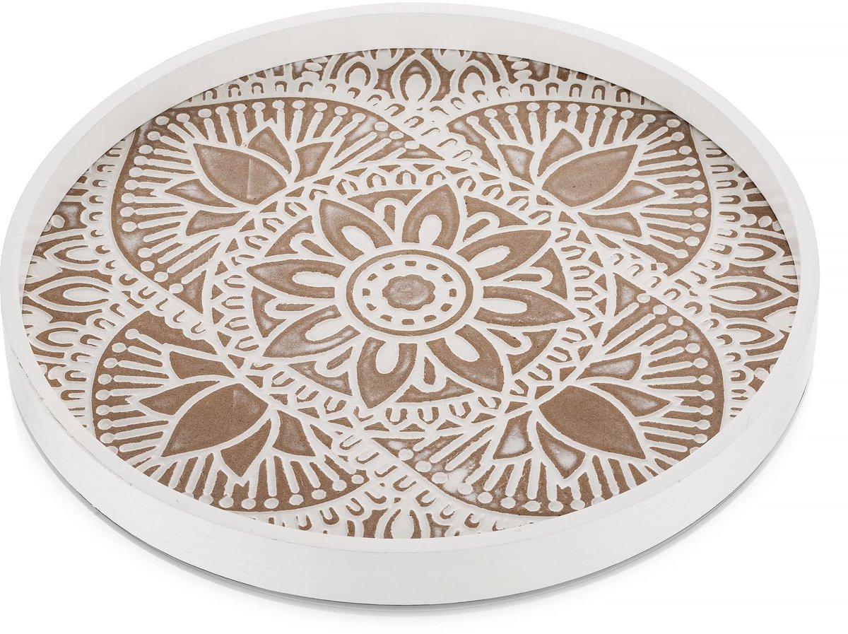 Solidchoice- Houten Lade Uniek Ontwerp - Ronde Dienblad - Decoratief Dienblad - Boho Stijl - Salontafel Lade - Houten Cirkel